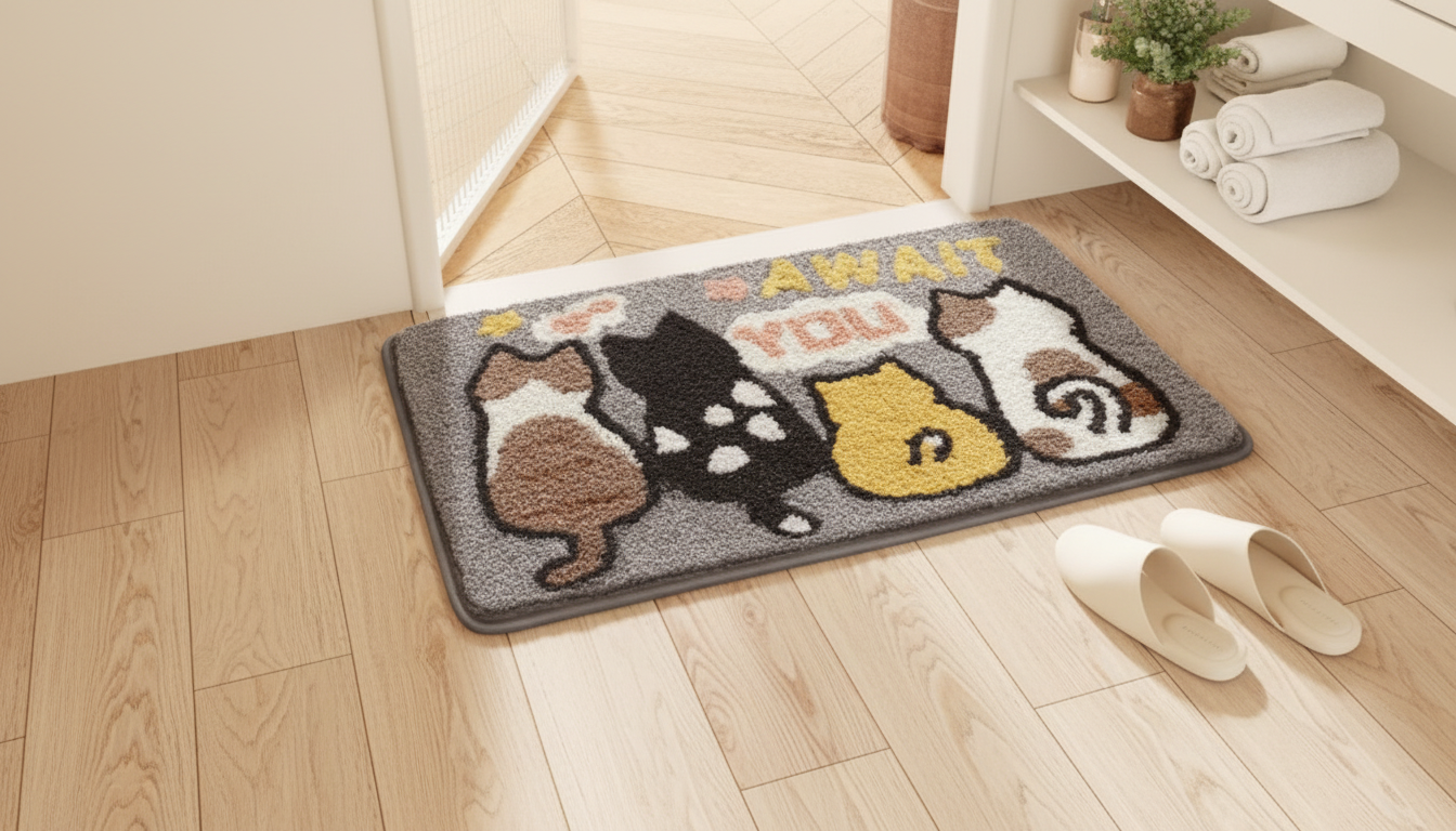 Cartoon Cat Microfiber Bath Mat: Soft, Quick-Dry Fun
